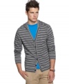 Button up your summer layers with this striped hooded cardigan from Bar III.