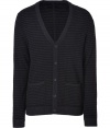 Finish your look on a timeless-modern note with Rag & Bones cool charcoal striped cardigan - V-neckline, long sleeves, button-down front, patch pockets, charcoal ribbed trim - Contemporary slim fit - Wear with tees and jeans, or over button-downs and slim cut trousers