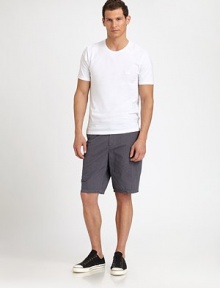 Subtle stripes add style to a classic silhouette with plenty of pockets, perfect for a man with good taste.Flat-front waistbandSide slash pocketsBack welt pocketsInseam, about 10CottonMachine washImported Subtle stripes add style to a classic silhouette with plenty of pockets, perfect for a man with good taste.Flat-front waistbandSide slash pocketsBack welt pocketsInseam, about 10CottonMachine washImported