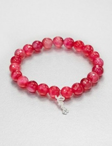 From the Words Collection. A faceted, pink agate beaded bracelet accented with a diamond accented 14k white gold charm. Pink agate14k white goldDiamonds, .12 tcwLength, about 6.5Slip-on styleImported From the Words Collection. A faceted, pink agate beaded bracelet accented with a diamond accented 14k white gold charm. Pink agate14k white goldDiamonds, .12 tcwLength, about 6.5Slip-on styleImported
