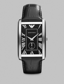 A classic design with automatic movement in stainless steel casing and a sleek, croc-embossed leather strap.Rectangular caseWater resistant to 5ATMSecond handStainless steel case: 39mm x 31.5mm (1.54 x 1.24)Leather braceletImported A classic design with automatic movement in stainless steel casing and a sleek, croc-embossed leather strap.Rectangular caseWater resistant to 5ATMSecond handStainless steel case: 39mm x 31.5mm (1.54 x 1.24)Leather braceletImported