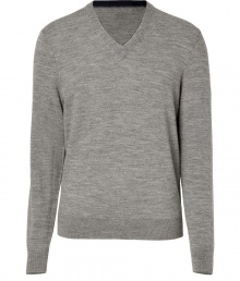 Classically sophisticated, this slim wool pullover from Michael Kors is sure to be a new season staple - V-neck, long sleeves, ribbed hem and cuffs, slim fit - Pair with slim jeans, chinos, or corduroys