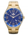 Start your day strong with this golden unisex watch by adidas upgraded with bold blues.