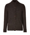 A timeless classic style with limitless wearing possibilities, Woolrichs textured wool-alpaca cardigan is a must for your winter knitwear wardrobe - Ribbed stand-up collar, long sleeves, chunky ribbed knit trim, button-down front, slit pockets, suede elbow patches - Modern slim fit - Wear with flannels, jeans and weather boots