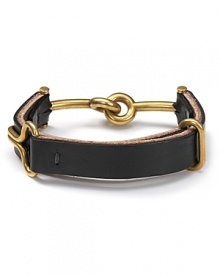 Get hooked on Giles & Brother leather and gold bracelet--it adds a rustic feel to your most frilly looks with ease. Get hooked on Giles & Brother leather and gold bracelet--it adds a rustic feel to your most frilly looks with ease.