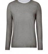 Stylish t-shirt in fine, pure cotton - On-trend layered look in classically cool shades of grey and white - Ultra-soft, summer weight material - Crew neck and long, fitted sleeves - Slim, straight cut - A modern twist on a venerable wardrobe basic - Wear solo or beneath a blazer and pair with jeans, khakis and shorts