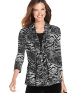 Snag two looks for one great price with Elementz' layered look petite top, including a printed cardigan and solid shell.