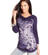 A charming woodland garden blooms across the front of Style&co.'s enchanting cowlneck petite tunic.