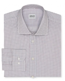 This refreshingly colorful take on a classic windowpane check shirt offers a contemporary fit in superior Italian cotton for a truly refined masterpiece from Armani Collezioni.
