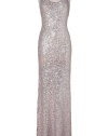 Statement-making platinum scoop neck gown from Jenny Packham - Channel old Hollywood glamour in this sumptuous blue sequin gown - Dramatic scoop neck, sleeveless, all-over sequin embellishment -Floor length, figure-hugging silhouette, hidden back zip closure - Pair with sky-high platform heels and a statement-clutch