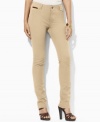 Designed in stretch denim for comfort and a flattering fit, Lauren Jean Co.'s classic straight-leg petite jean is distinguished by a rich, earthy hue and chic zip-up pockets.