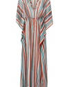 Make a dramatic poolside debut in Missonis ultra glamorous contrast striped kaftan - V-neckline in front and back, draped 3/4 length sleeves, drawstring waistline, sunset stitched trim - Softly fitted with an adjustable drawstring waistline - Pair with studded sandals and an oversized statement tote