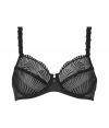 Luxurious underwire bra in fine black synthetic fiber blend - very comfortable due to stretch content - elegant shell embroidery - unpadded cups and adjustable straps - hook closure - decorative pearl between the cups - ideal for plunging necklines - creates a dream cleavage - perfect snug fit - stylish, sexy, seductive - fits under (almost) all outfits
