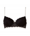 Stylish bra in fine, black synthetic - Particularly comfortable thanks to the stretch content - Cloud Swing model by designer and supermodel Elle MacPherson - Luxurious bra in trendy lace boudoir look with a floral pattern - Lightly filled demi cups and slim, adjustable length outer straps - Hook closure - Stylish balconette style, best for wider necklines - Perfect, snug fit - Magically makes a dream d?collet? - Stylish, sexy, seductive