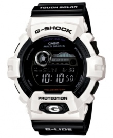 Life in black and white. This built-tough digital watch from G-Shock leaves no detail uncovered. Life in black and white. This built-tough digital watch from G-Shock leaves no detail uncovered.