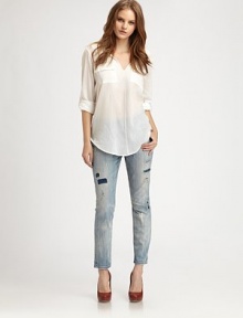 A slouchy, effortlessly hip version of The Stiletto jeans, this statement pair has subtle distressing and a flattering rise. THE FITSkinny fitMedium rise, about 8½Inseam, about 27THE DETAILSButton closureZip flyFive-pocket style90% cotton/6% polyester/4% spandexHand washMade in USA of imported fabricModel shown is 5'10 (177cm) wearing US size 2. A slouchy, effortlessly hip version of The Stiletto jeans, this statement pair has subtle distressing and a flattering rise. THE FITSkinny fitMedium rise, about 8½Inseam, about 27THE DETAILSButton closureZip flyFive-pocket style90% cotton/6% polyester/4% spandexHand washMade in USA of imported fabricModel shown is 5'10 (177cm) wearing US size 2.