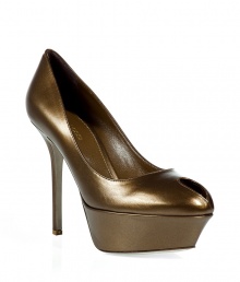 Bring classic elegance to your cocktail-ready ensemble with these luxe pumps from Sergio Rossi - Sculptural peep-toe, high front platform, ultra-high stiletto heel - Style with a figure-hugging cocktail dress and an embellished clutch