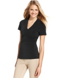 Alfani perfects the traditional tee with a ruched silhouette for a fit that's just right (and at a price that's equally attractive!). Alfani perfects the traditional tee with a ruched silhouette for a fit that's just right (and at a price that's equally attractive!).