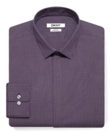 Check basic at the door and go a little bolder with this slim-fit dress shirt from DKNY. Check basic at the door and go a little bolder with this slim-fit dress shirt from DKNY.