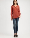 An intricate motif gives a boho-chic touch to this tailored silk top.Split roundneckConcealed button-front placketGathered sleevesChest pocketsBack box pleatAbout 29 from shoulder to hemSilkDry cleanImportedModel shown is 5'11 (180cm) wearing US size Small.