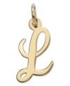 The perfect gift for Lindsey. This polished L initial charm features a pretty, small script design in 14k gold. Chain not included. Approximate length: 7/10 inch. Approximate width: 3/10 inch.