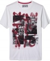 DKNY Jeans tags a graphic T-shirt with a gritty cityscape and graffiti-style graphics.