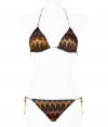 Inject urban attitude into your poolside look with Missonis dark-multi leaf patterned string bikini, detailed with a brightly printed reverse for that iconic Missoni look - Multicolored halter and back self-tie string straps, multicolored photo-print reverse - Self-tie side strings on bottom - Comes with a matching drawstring pouch - Wear with colorful sandals and oversized beach totes