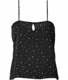 Sleep in style with this sweet and chic star-printed camisole from Juicy Couture - Adjustable spaghetti straps, front button details, asymmetric curved hem, back keyhole opening with bow and button closure, allover small star print - Wear with matching shorts, fuzzy slippers, and a cozy robe