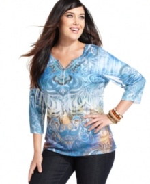 Refresh your weekend look with Style&co.'s plus size henley top, flaunting an embellished print-- it's an Everyday Value!