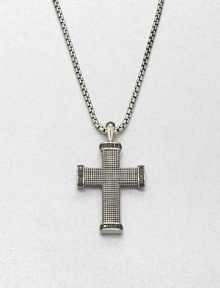 Black diamonds outline this exquisite cross pendant of sterling silver, suspended from a box chain necklace.Sterling silverBlack diamondLength, about 22Imported Black diamonds outline this exquisite cross pendant of sterling silver, suspended from a box chain necklace.Sterling silverBlack diamondLength, about 22Imported