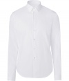 Anchor your wardrobe with classically stylish staples like this white Costume National cotton blend dress shirt - Slim, straight cut, with a touch of stretch for extra comfort - Button down style, with Kent collar and long sleeves - Rounded hem hangs slightly longer in the back - Seamlessly transitions from day to evening - Pair with suit trousers, chinos or denim