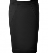 Work a sleek edge into your polished work look with Moschino C&Cs black jersey pencil skirt - Hidden back zip, kick pleat - Tailored fit - Wear with everything from knit tops and ankle boots to silk shirts and platforms