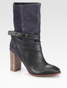 This Western-inspired colorblock design fuses leather and suede for an unexpected mix.Stacked heel, 3¾ (95mm)Shaft, 8½Leg circumference, 11Leather and suede upperLeather wrap-around strap with pin closureLeather lining and solePadded insoleMade in Italy This Western-inspired colorblock design fuses leather and suede for an unexpected mix.Stacked heel, 3¾ (95mm)Shaft, 8½Leg circumference, 11Leather and suede upperLeather wrap-around strap with pin closureLeather lining and solePadded insoleMade in Italy