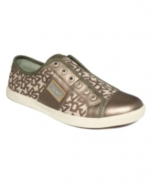 Sporty sophistication. The Beal sneakers by DKNY Active feature logo-embroidered fabric with metallic leather accents. Sporty sophistication. The Beal sneakers by DKNY Active feature logo-embroidered fabric with metallic leather accents.