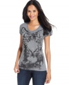 Style&co.'s petite tee is outfitted with a chic tiger print and a smattering of shiny studs.