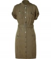 Modern military-inspired styling heightens the appeal of this on-trend dress from Burberry Brit  - Button front placket, small collar, epaulets, adjustable waist belt, sleeves with button tab detail, flap pockets at chest and hip - Wear with ribbed tights, a draped leather jacket, and lace up platform heels