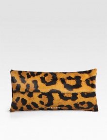 Beautifully textured hair calf in a wild leopard print, perfect for your essentials.Snap button flap closureTwo open pockets under flapLeather lining12W X 6¼H X 1DMade in Italy