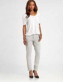 A cropped version of your favorite stretch skinnies styled with chic zippers at the hems.THE FITSkinny fitRise, about 8Inseam, about 28THE DETAILSZip flyFive-pocket styleBack patch pockets98% cotton/2% elastaneMachine washMade in USA of imported fabricModel shown is 5'9 (175cm) wearing US size 4. A cropped version of your favorite stretch skinnies styled with chic zippers at the hems.THE FITSkinny fitRise, about 8Inseam, about 28THE DETAILSZip flyFive-pocket styleBack patch pockets98% cotton/2% elastaneMachine washMade in USA of imported fabricModel shown is 5'9 (175cm) wearing US size 4.