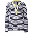 Take on the new season in effortless cool style in Ella Moss striped henley - Slit round neckline with yellow trim, tabbed long sleeves, contrast patterned yolk, slit sides, longer back - Fitted - Wear with ankle skinnies and bright leather flats