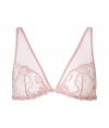 Luxurious triangle bra made ​.​.from a fine, pink synthetic blend - especially comfortable thanks to the spandex content - elegant lace look - with unlined soft cups and adjustable stretch straps - hook closure - best for low necklines - perfect, snug fit - makes a dream d?collet? - stylish, sexy, seductive - fits under (almost) all outfits