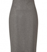 Sleekly sophisticated, Hugos grey viscose stretch skirt is a workwear must - Higher-waisted pencil cut is fitted and ultra-feminine - Decorative seams flatter and contour every curve - Banded waist and rear zip - Hits above the knee - Easily transitions from the office to after hours cocktails, dinners and events - Pair with a silk blouse and blazer or a cashmere pullover and leather jacket and style with platform pumps