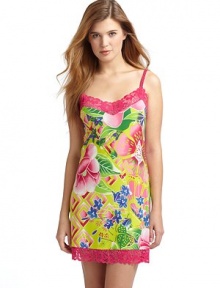 THE LOOKAllover bold floral printEmbroidered floral lace detailSmocked detail on adjustable spaghetti strapsPullover styleTHE FITAbout 35 from shoulder to hemTHE MATERIALBody: polyester/spandexLace: nylon/rayon/spandexCARE & ORIGINMachine washImportedModel shown is 5'10 (177cm) wearing US size Small. THE LOOKAllover bold floral printEmbroidered floral lace detailSmocked detail on adjustable spaghetti strapsPullover styleTHE FITAbout 35 from shoulder to hemTHE MATERIALBody: polyester/spandexLace: nylon/rayon/spandexCARE & ORIGINMachine washImportedModel shown is 5'10 (177cm) wearing US size Small.