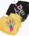 Fringe benefits. She'll love to add old-school style to any outfit with this poncho and feather necklace from Beautees.