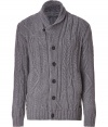 A timeless classic with limitless wearing possibilities, Woolrichs cabled shawl collar cardigan is a must for your winter knitwear wardrobe - Shawl collar, long sleeves, chunky ribbed knit trim, button-down front, side slit pockets - Modern slim fit - Wear with button-downs, tailored trousers and leather boots