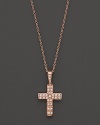 Petite diamond pavé-set cross pendant set in 14K. rose gold.