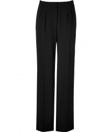 Luxurious pants made ..of fine black wool stretch - New elegant silhouette with straight, wide legs as well as waist and pleats - Short waistband and side pockets - A classic AND a modern look that works fantastic for the office and leisure - Looks grown up, professional and dressed up - A classy basic that is suitable with blouses, tops, cardigans Luxurious pants made ..of fine black wool stretch - New elegant silhouette with straight, wide legs as well as waist and pleats - Short waistband and side pockets - A classic AND a modern look that works fantastic for the office and leisure - Looks grown up, professional and dressed up - A classy basic that is suitable with blouses, tops, cardigans