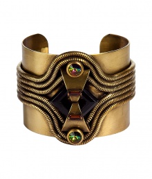 Stylish cuff from cult New York accessories label Dannijo - Handmade in the U.S. of oxidized brass and Swarovski Elements - Malleable style can be squeezed or widened to fit the wrist - Approximately 2.5 wide and 2 long - A sophisticated statement piece that adds instant chic to any outfit - Truly versatile, easily paired with both day and evening looks