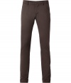 Stylish pants in chocolate brown stretch cotton - Casual, trendy chino cut - With slim, straight legs, waistband, belt loops and side pockets - A typical look for leisure, combine with sneakers, boots, a shirt, knit shirt, leather jacket, parka - Really comfortable, a genius alternative to jeans or corduroys