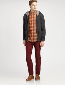 Undoubtedly comfortable corduroy pants are crafted in fine wale cotton and tailored in a bold colored, straight-fitting silhouette.Five-pocket styleButton flyInseam, about 33CottonMachine washMade in USA Undoubtedly comfortable corduroy pants are crafted in fine wale cotton and tailored in a bold colored, straight-fitting silhouette.Five-pocket styleButton flyInseam, about 33CottonMachine washMade in USA