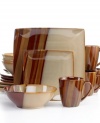 In square and round shapes, the Avanti Brown dinnerware and dishes set from Sango combines contemporary design and handcrafted charm. Brushed earth tones awash in reactive glaze give your table a warm, inviting glow.